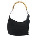 GUCCI Bamboo Hand Bag Nylon Black Silver 000 1956 0531 Auth bs30948-1
