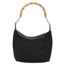 GUCCI Bamboo Hand Bag Nylon Black Silver 000 1956 0531 Auth bs30948-2