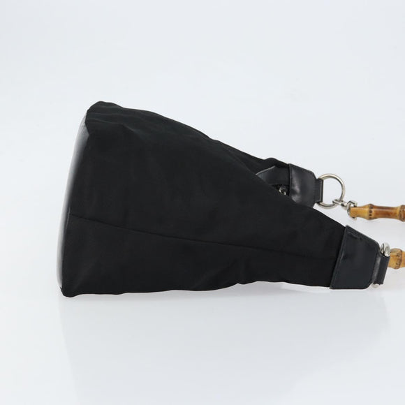 GUCCI Bamboo Hand Bag Nylon Black Silver 000 1956 0531 Auth bs30948