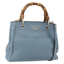 GUCCI Bamboo Hand Bag Leather 2way Blue Silver 336032 Auth bs30949-1