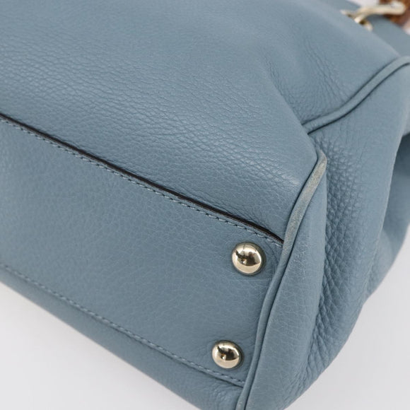 GUCCI Bamboo Hand Bag Leather 2way Blue Silver 336032 Auth bs30949