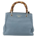 GUCCI Bamboo Hand Bag Leather 2way Blue Silver 336032 Auth bs30949-13