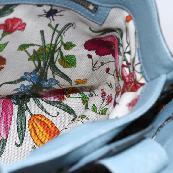 GUCCI Bamboo Hand Bag Leather 2way Blue Silver 336032 Auth bs30949