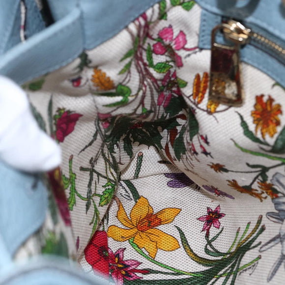 GUCCI Bamboo Hand Bag Leather 2way Blue Silver 336032 Auth bs30949