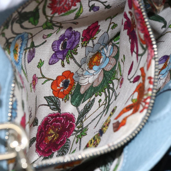 GUCCI Bamboo Hand Bag Leather 2way Blue Silver 336032 Auth bs30949