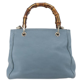 GUCCI Bamboo Hand Bag Leather 2way Blue Silver 336032 Auth bs30949 - 0