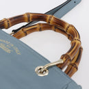 GUCCI Bamboo Hand Bag Leather 2way Blue Silver 336032 Auth bs30949-8