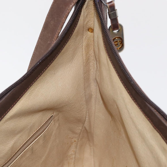 GUCCI Shoulder Bag Leather Brown Gold Auth bs30951