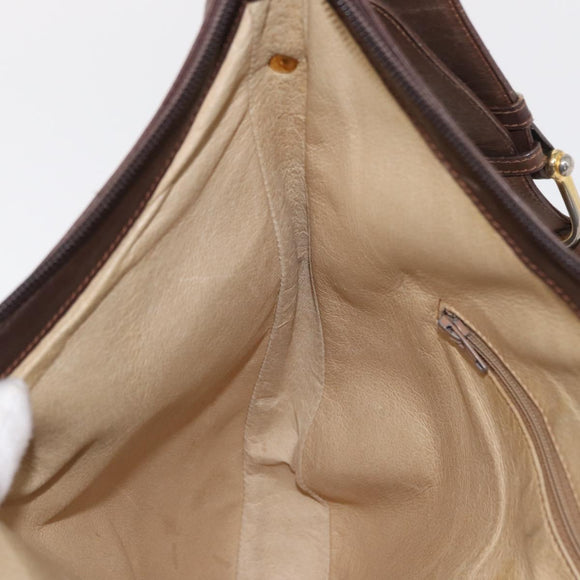 GUCCI Shoulder Bag Leather Brown Gold Auth bs30951