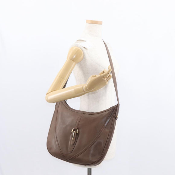 GUCCI Shoulder Bag Leather Brown Gold Auth bs30951