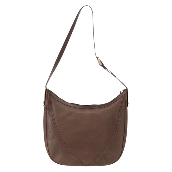 GUCCI Shoulder Bag Leather Brown Gold Auth bs30951