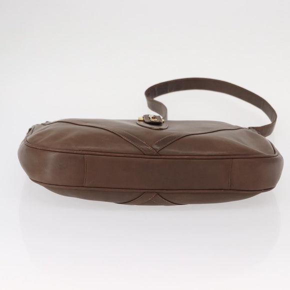 GUCCI Shoulder Bag Leather Brown Gold Auth bs30951