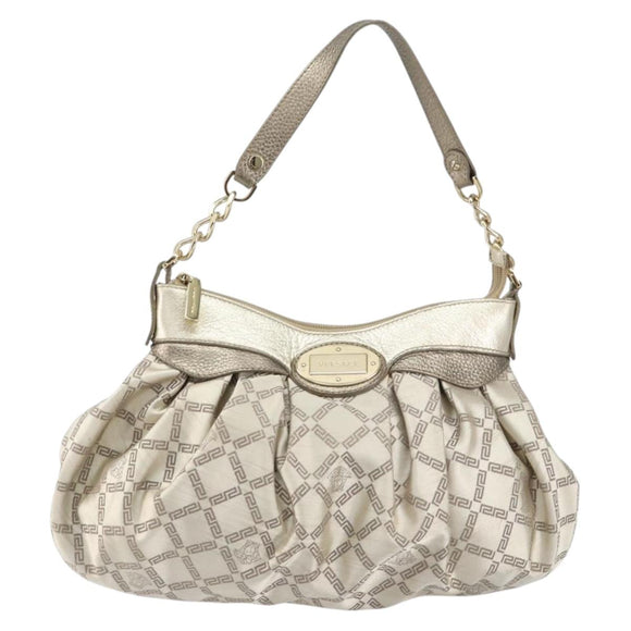 VERSACE Chain Shoulder Bag Canvas Champagne Gold Auth bs30954
