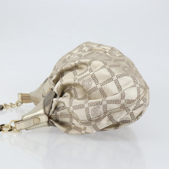 VERSACE Chain Shoulder Bag Canvas Champagne Gold Auth bs30954