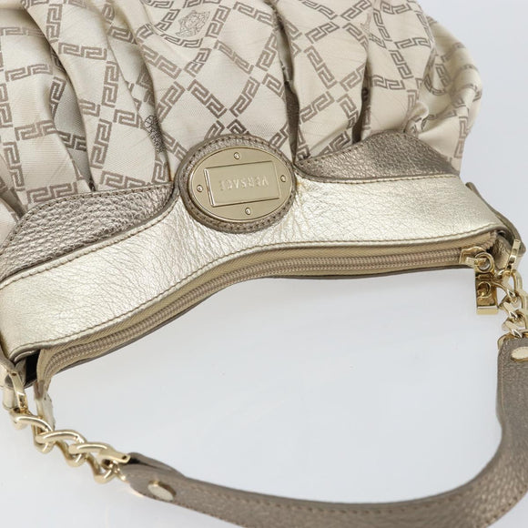 VERSACE Chain Shoulder Bag Canvas Champagne Gold Auth bs30954
