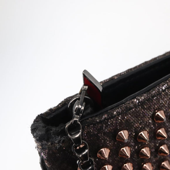 Christian Louboutin Studs Chain Shoulder Bag Canvas Pink Auth bs30956