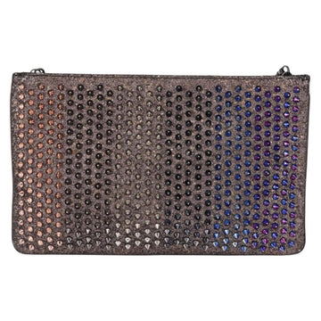 Christian Louboutin Studs Chain Shoulder Bag Canvas Pink Auth bs30956 - 0