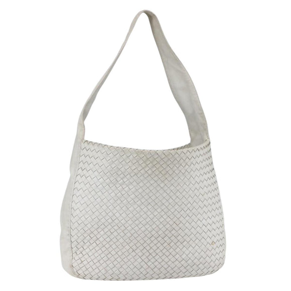 BOTTEGA VENETA INTRECCIATO Shoulder Bag Leather White Silver Auth bs30958