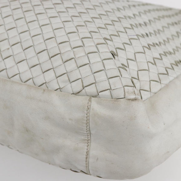 BOTTEGA VENETA INTRECCIATO Shoulder Bag Leather White Silver Auth bs30958