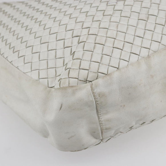 BOTTEGA VENETA INTRECCIATO Shoulder Bag Leather White Silver Auth bs30958