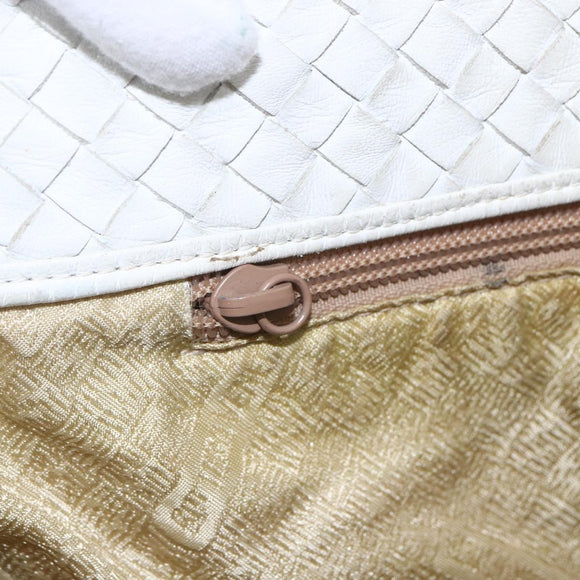 BOTTEGA VENETA INTRECCIATO Shoulder Bag Leather White Silver Auth bs30958