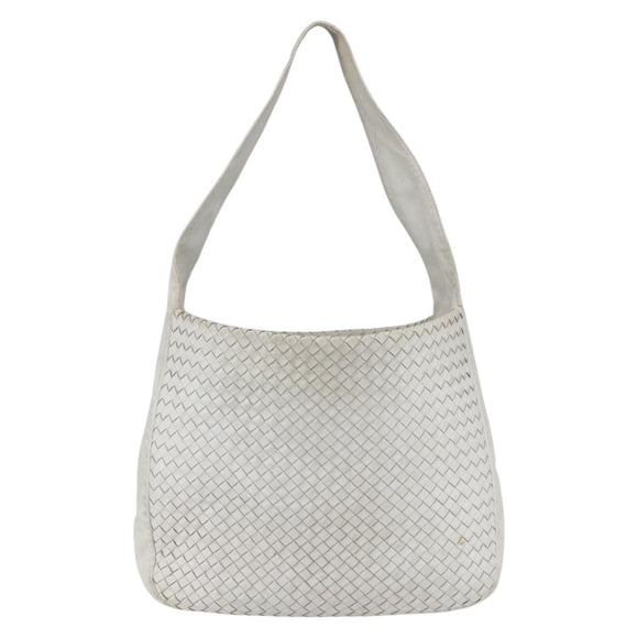 BOTTEGA VENETA INTRECCIATO Shoulder Bag Leather White Silver Auth bs30958