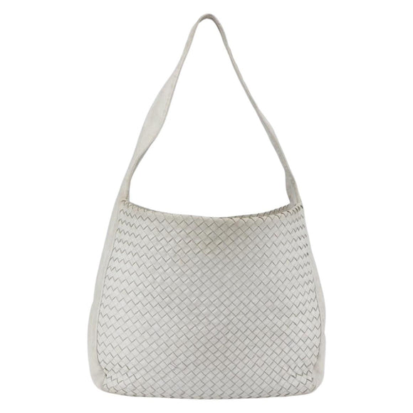 BOTTEGA VENETA INTRECCIATO Shoulder Bag Leather White Silver Auth bs30958