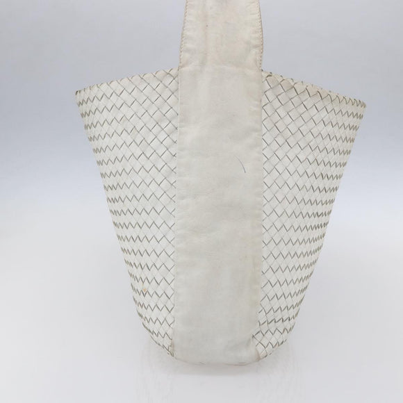 BOTTEGA VENETA INTRECCIATO Shoulder Bag Leather White Silver Auth bs30958