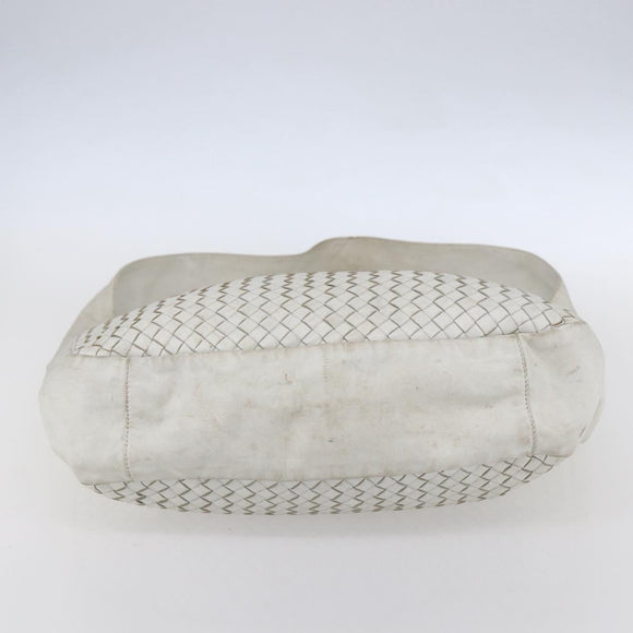 BOTTEGA VENETA INTRECCIATO Shoulder Bag Leather White Silver Auth bs30958
