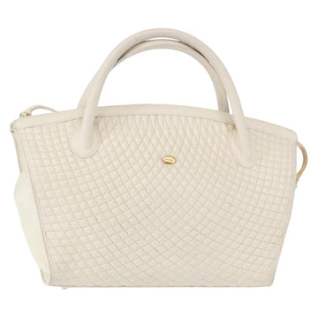 BALLY Hand Bag Leather White Gold Auth bs30959