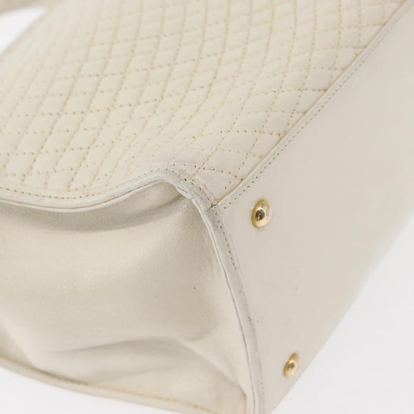 BALLY Hand Bag Leather White Gold Auth bs30959