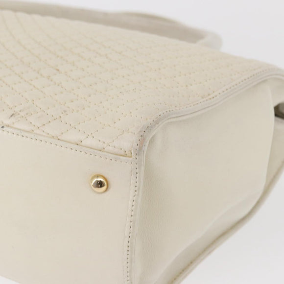 BALLY Hand Bag Leather White Gold Auth bs30959