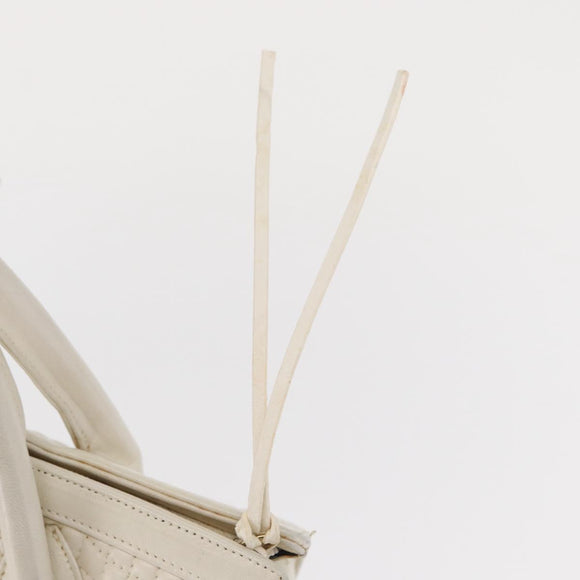 BALLY Hand Bag Leather White Gold Auth bs30959