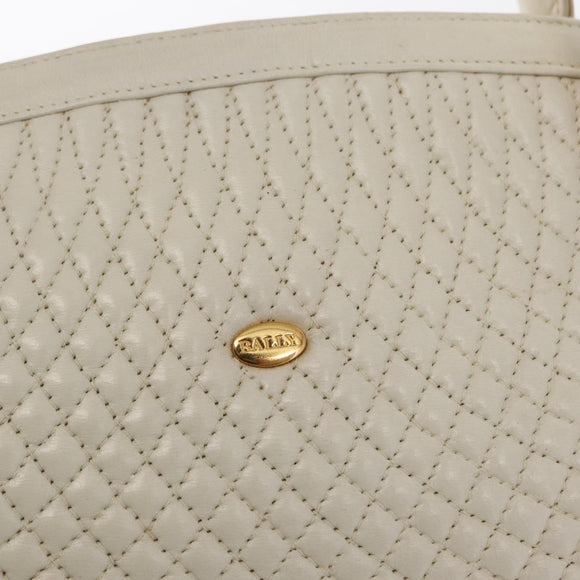 BALLY Hand Bag Leather White Gold Auth bs30959