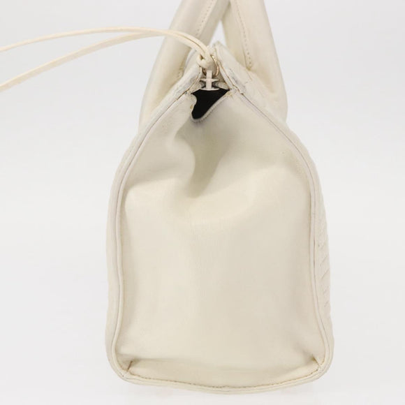 BALLY Hand Bag Leather White Gold Auth bs30959