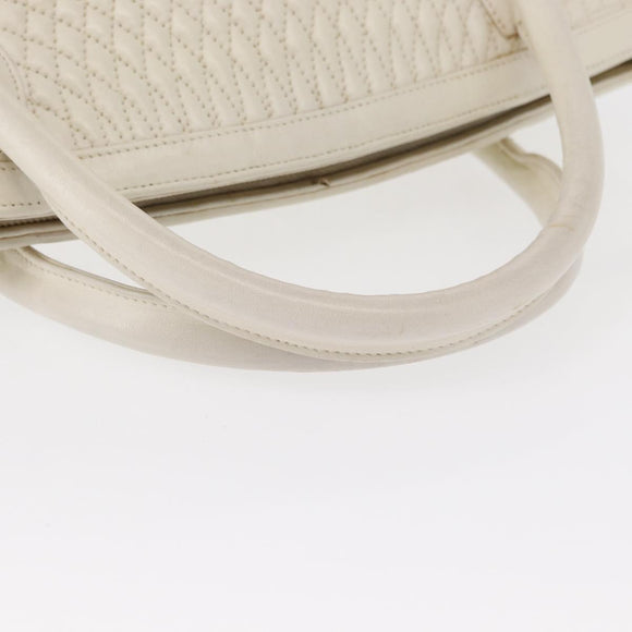 BALLY Hand Bag Leather White Gold Auth bs30959
