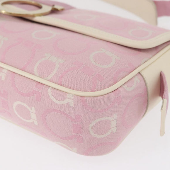 Salvatore Ferragamo Gancini Shoulder Bag Canvas Pink Gold Auth bs30965