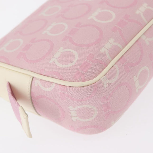 Salvatore Ferragamo Gancini Shoulder Bag Canvas Pink Gold Auth bs30965