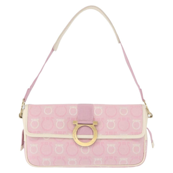Salvatore Ferragamo Gancini Shoulder Bag Canvas Pink Gold Auth bs30965