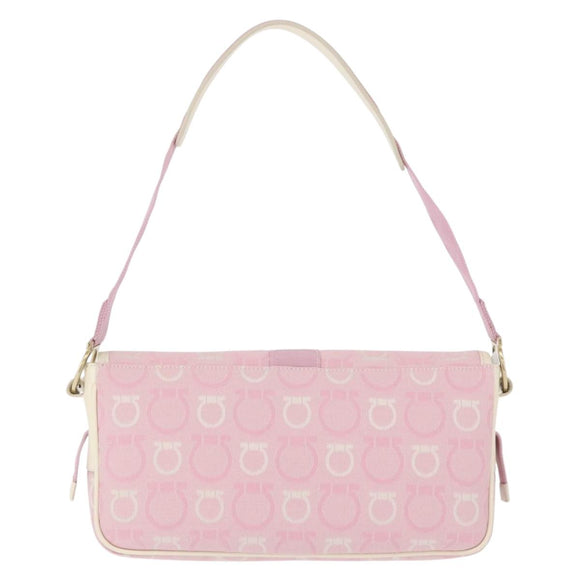 Salvatore Ferragamo Gancini Shoulder Bag Canvas Pink Gold Auth bs30965