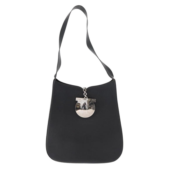 Salvatore Ferragamo Gancini Shoulder Bag Leather Black Silver Auth bs30966