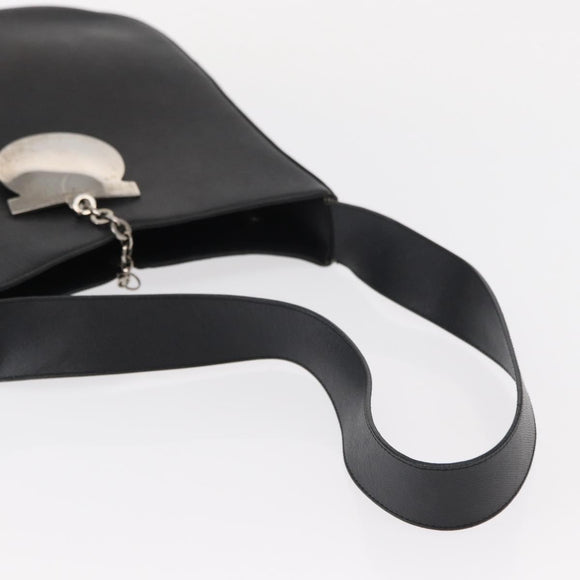 Salvatore Ferragamo Gancini Shoulder Bag Leather Black Silver Auth bs30966