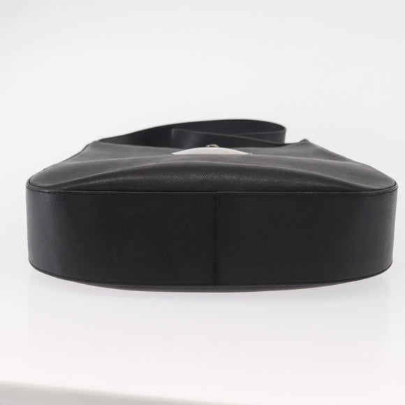 Salvatore Ferragamo Gancini Shoulder Bag Leather Black Silver Auth bs30966