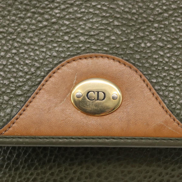 Christian Dior Shoulder Bag Leather Green gold Auth bs30968