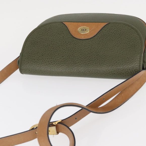 Christian Dior Shoulder Bag Leather Green gold Auth bs30968