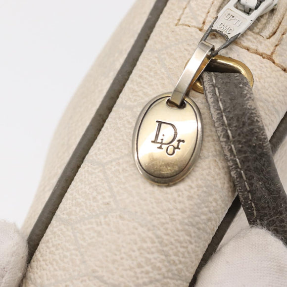 Christian Dior Honeycomb Canvas Shoulder Bag PVC White gold Auth bs30970