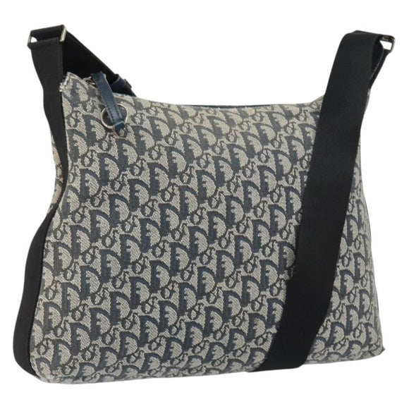 Christian Dior Trotter Canvas Shoulder Bag Navy Silver Auth bs30973