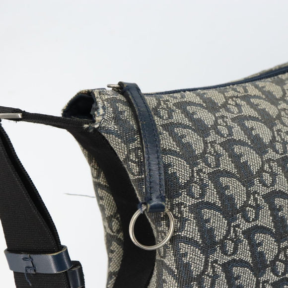 Christian Dior Trotter Canvas Shoulder Bag Navy Silver Auth bs30973
