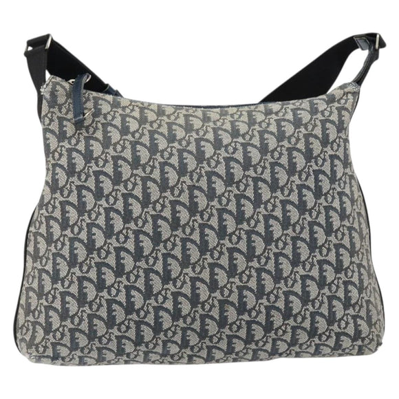 Christian Dior Trotter Canvas Shoulder Bag Navy Silver Auth bs30973