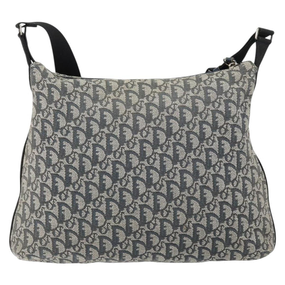 Christian Dior Trotter Canvas Shoulder Bag Navy Silver Auth bs30973